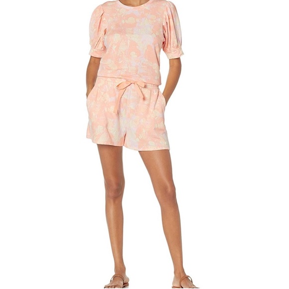 Daily Ritual Pants - Anthropologie Daily Ritual Floral Romper Sz Small Puff Sleeve Orange Pink Pastel